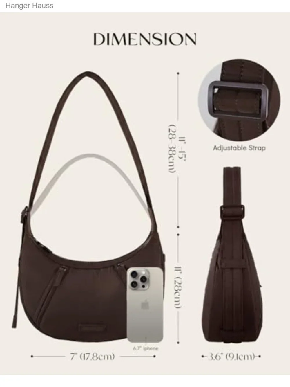 Lightweight Nylon Crescent Crossbody Bag with Adjustable Strap, Anti-Theft